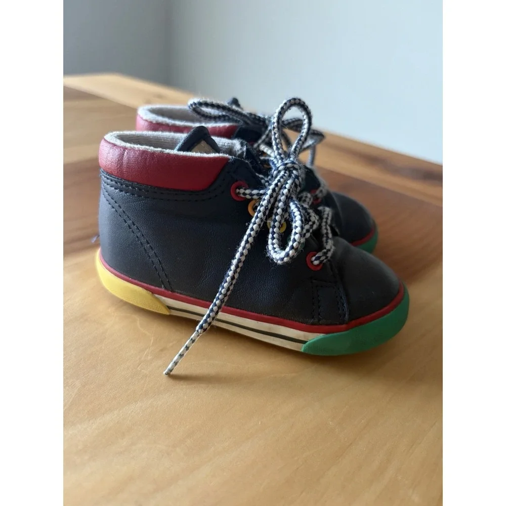 Vintage 90s Stride Rite Toddler Walking Shoes Navy Blue Primary Colors 5 Wide